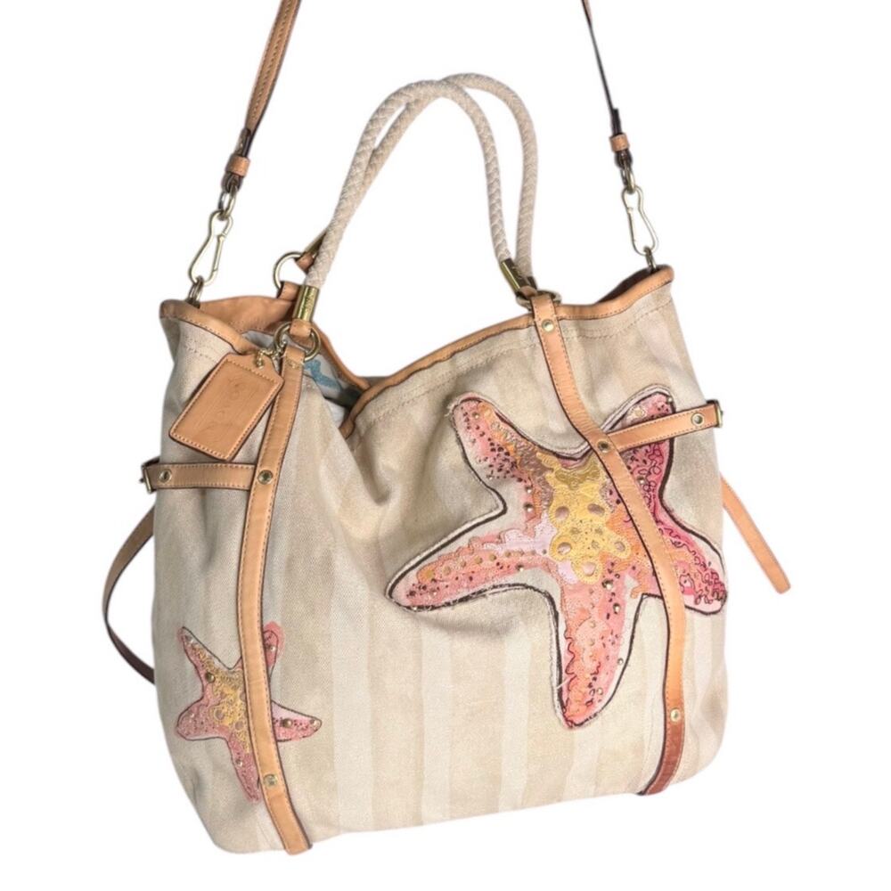 Coach Starfish Beach Tote Handbag Rope Handle Crossbody Purse Nude Pink Crab Vtg